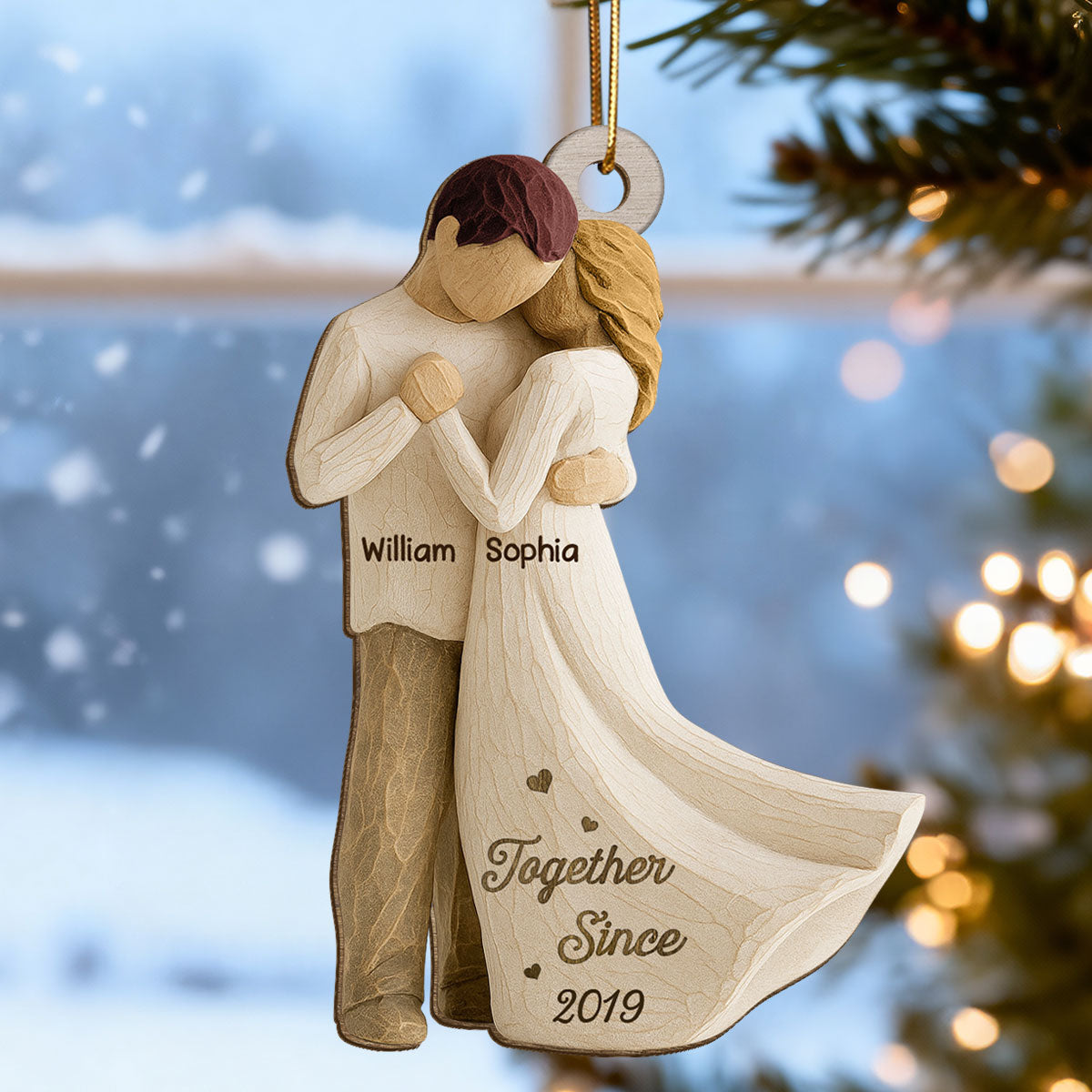 3D Effect First Christmas As Mr. & Mrs. - Personalized Wooden Ornament - Newlyweds Couple Keepsake