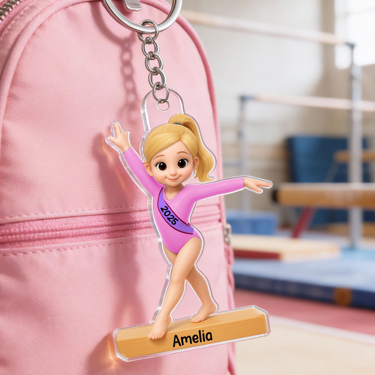 Gymnastic Girl 3D Effect - Personalized Acrylic Keychain - Custom Keyrings, Name Tags