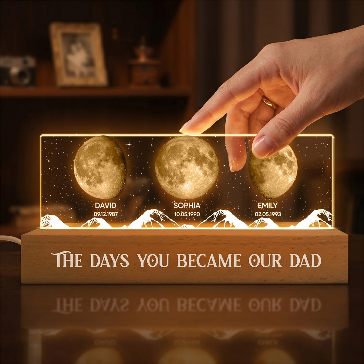 Custom Birth Moon Phase By Date The Days You Became Our Dad - Personalized Acrylic Block LED Night Light - Father's Day Gift For Husband, Dad
