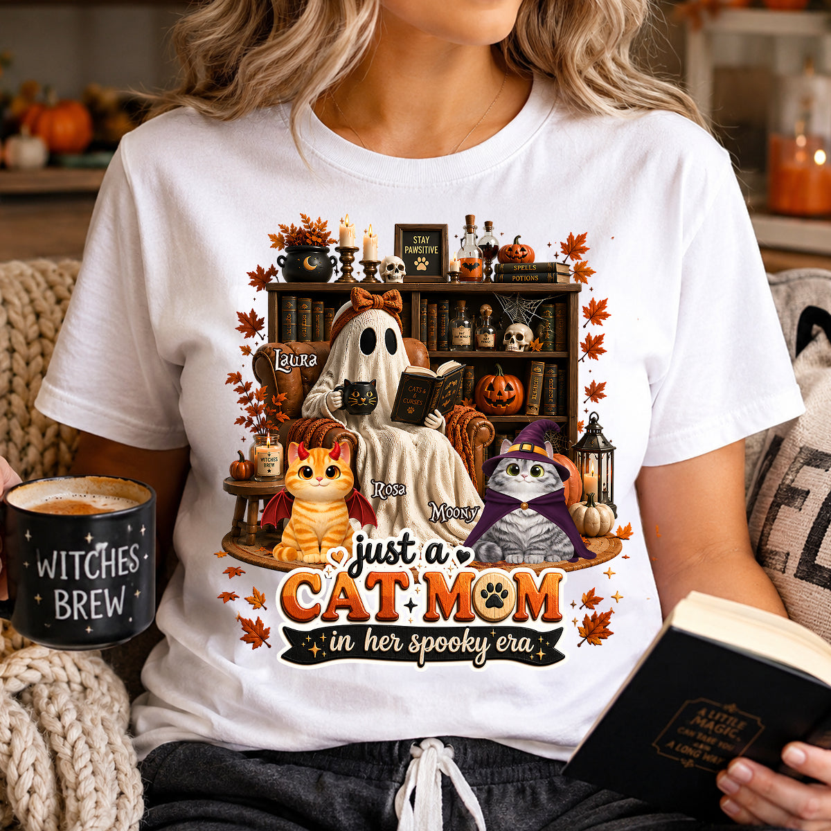Just A Cat Mom In Her Spooky Era - Personalized Shirt - Halloween Gift, Gift For Cat Lovers