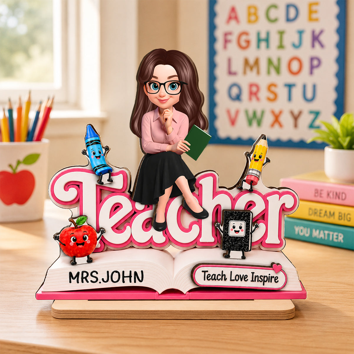 Teacher Notebook Teach Love Inspire - Personalized 2-Layered Wooden Plaque - Back to School Gift for Teacher
