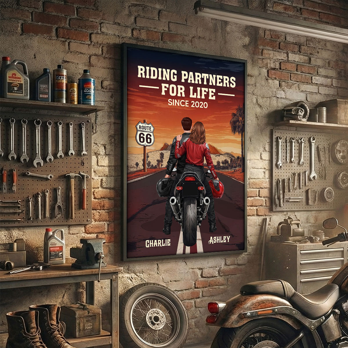 Bikers Couple Riding Partners for Life - Personalized Poster - Sentimental Nostalgia Gift for Him, Gift for Her