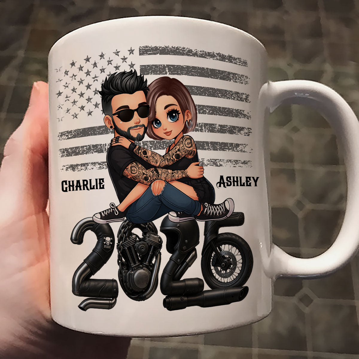3D Effect Biker Couple Christmas - Personalized Mug - Gift For Bikers, Gift For Him, For Her