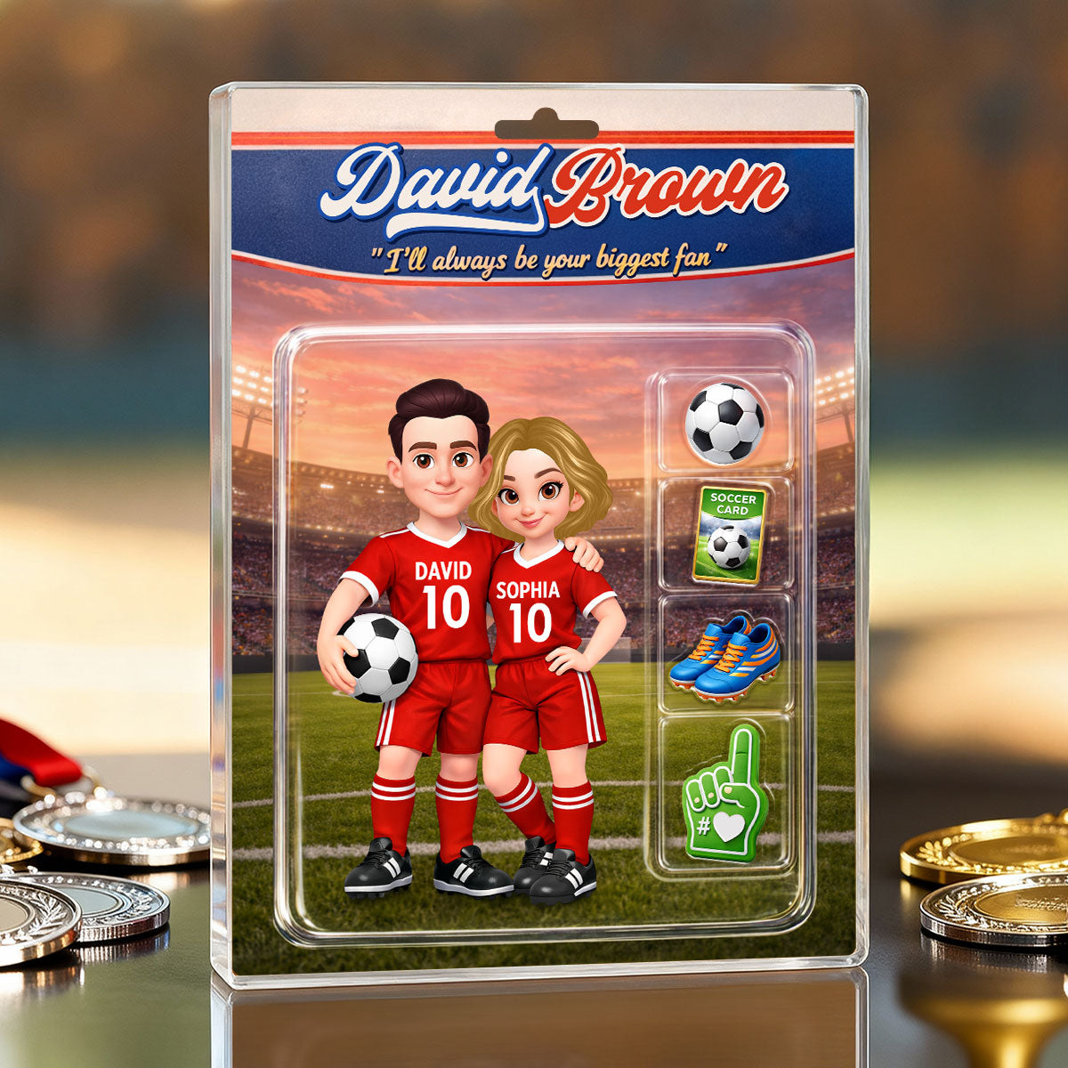 Soccer Couple I'll Always Be Your Biggest Fan Custom Action Figure - Personalized Acrylic Block Plaque - Sentimental Gift for Him, for Her