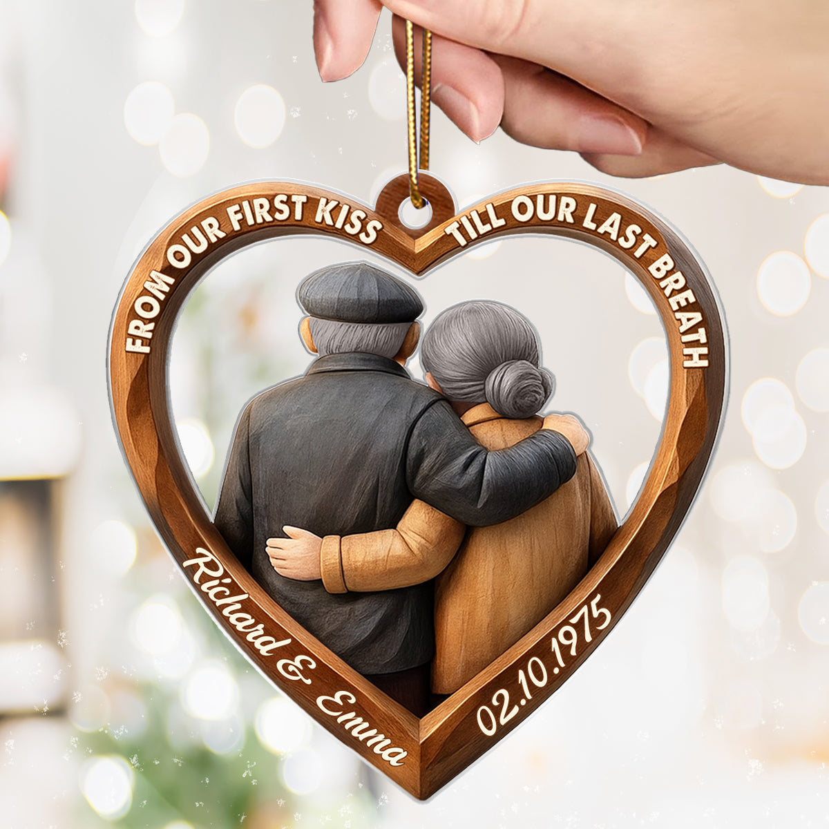3D Effect Wooden From Our First Kiss Till Our Last Breath Couple - Personalized Acrylic Ornament - Christmas Gift for Couples