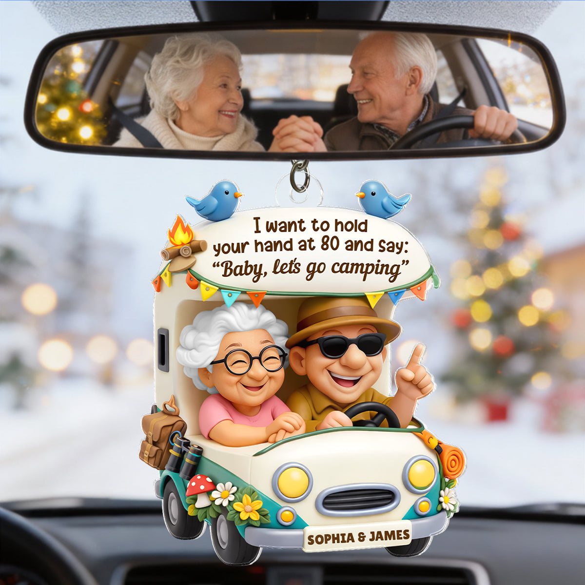 Baby Let's Go Camping Romantic Couple - Personalized Acrylic Car Hanger - Anniversary, Valentine's Day Gift, Gift For Him, Gift For Her