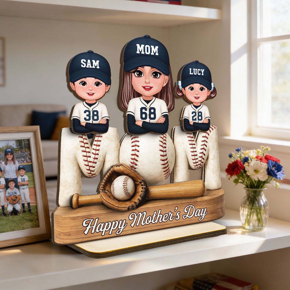 Proud Baseball Mom - Personalized 2-Layered Wooden Plaque - Gift For Mom