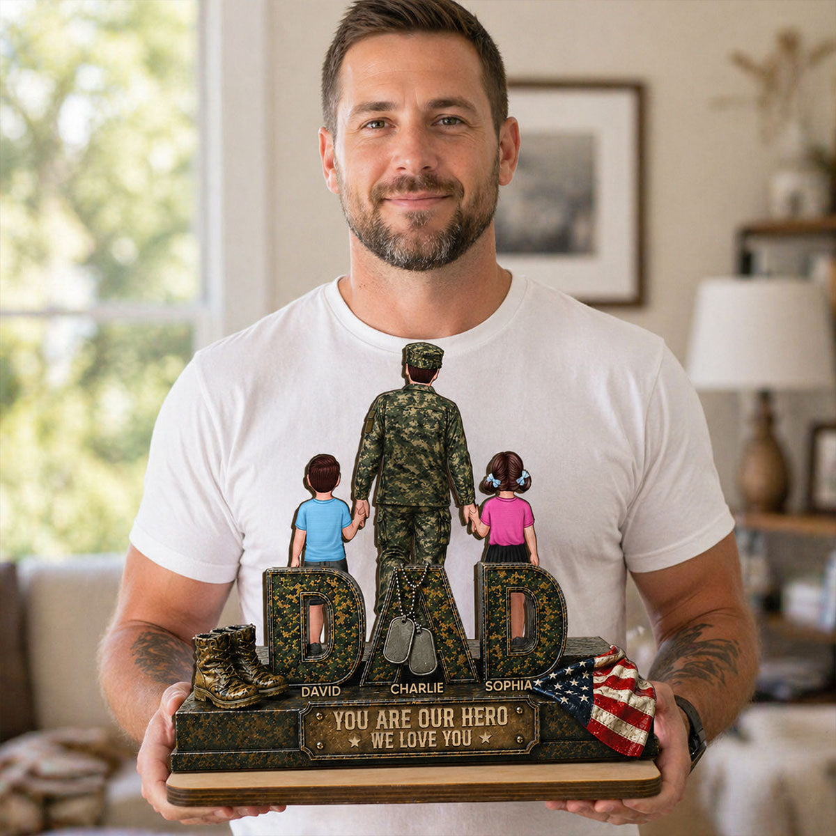 Army Dad You Are Our Hero - Personalized 2-Layered Wooden Plaque -  Gift For Dad, Husband