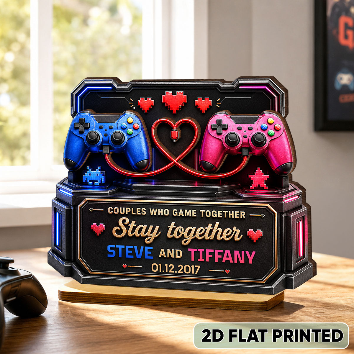 Couples Who Gamer Together Stay Together - Personalized 2-Layered Wooden Plaque - Heartfelt Anniversary Gift for Him, for Her