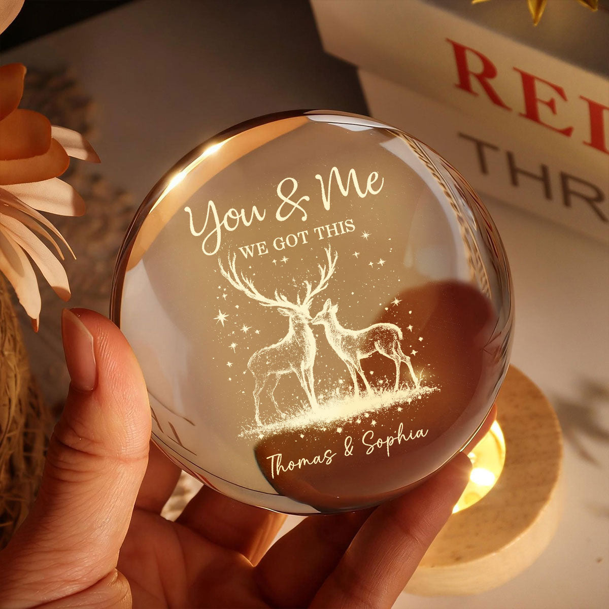 Eternal Love Deers Couple - Personalized Crystal Ball LED Night Light - Valentine's Day Gift For Couple, Hunters, For Her, For Him