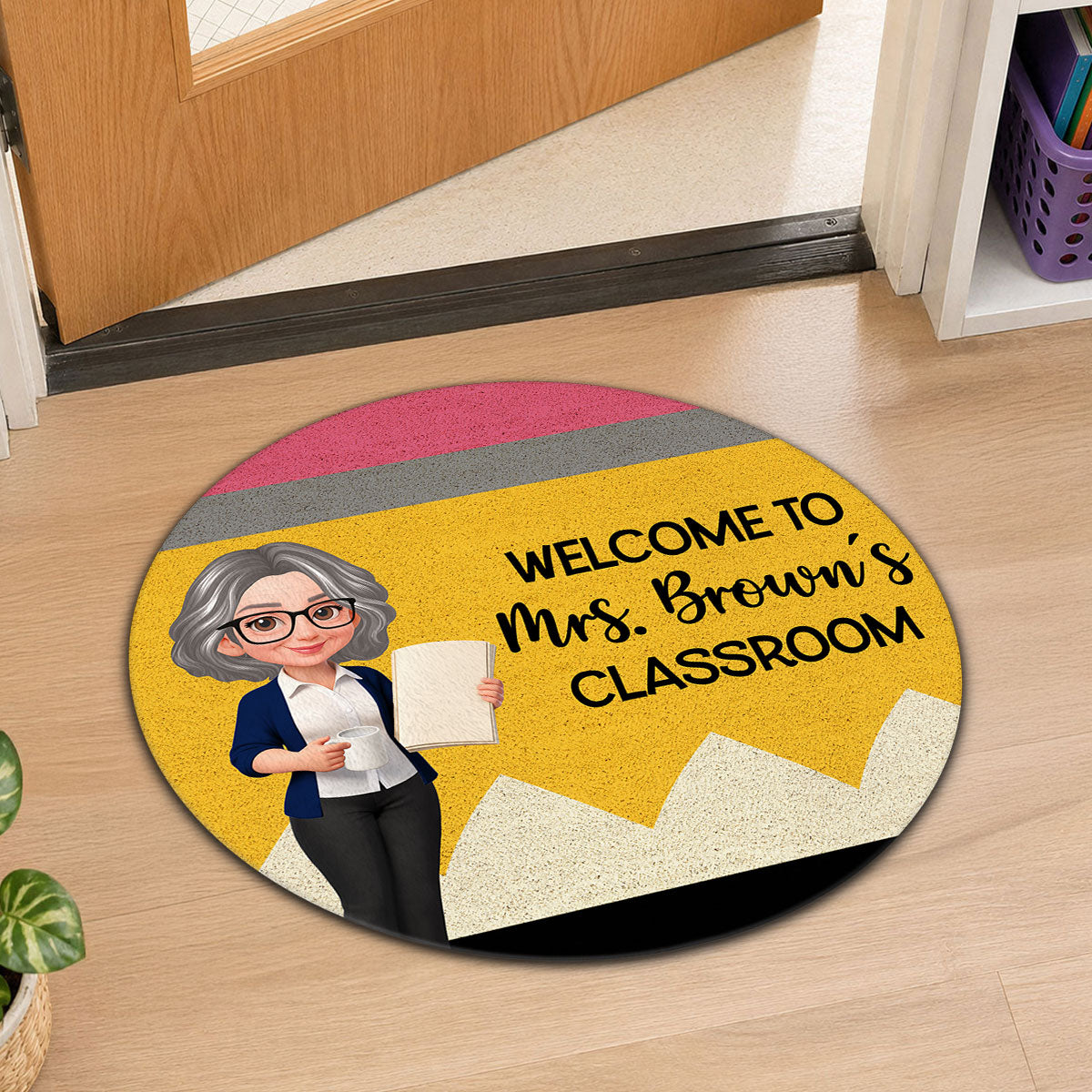 Teacher Pencil Welcome To Classroom Happy Learning - Personalized Doormat - Back To School, Classroom Decor