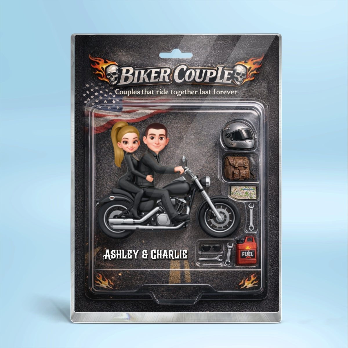 Couples That Ride Together Last Forever Nation Flag, Custom Action Figure Biker Couple - Personalized Acrylic Block Plaque - Heartfelt Gift for Him, for Her