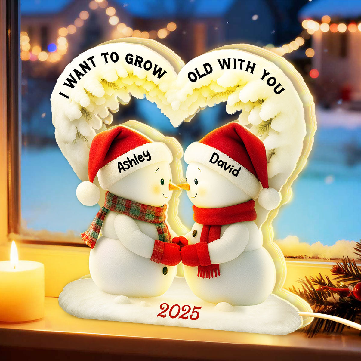 Snowmen Couple From Our First Kiss Till Our Last Breath - Personalized Light Box - Christmas Gift for Couples