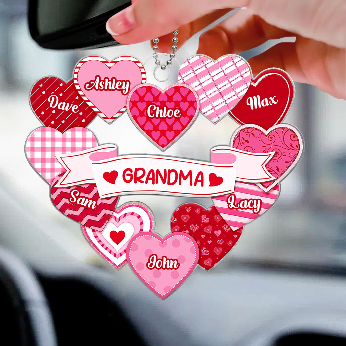 Grandma's Sweethearts Coquette Valentine's Day - Personalized Car Hanger Ornament - Gift For Grandma