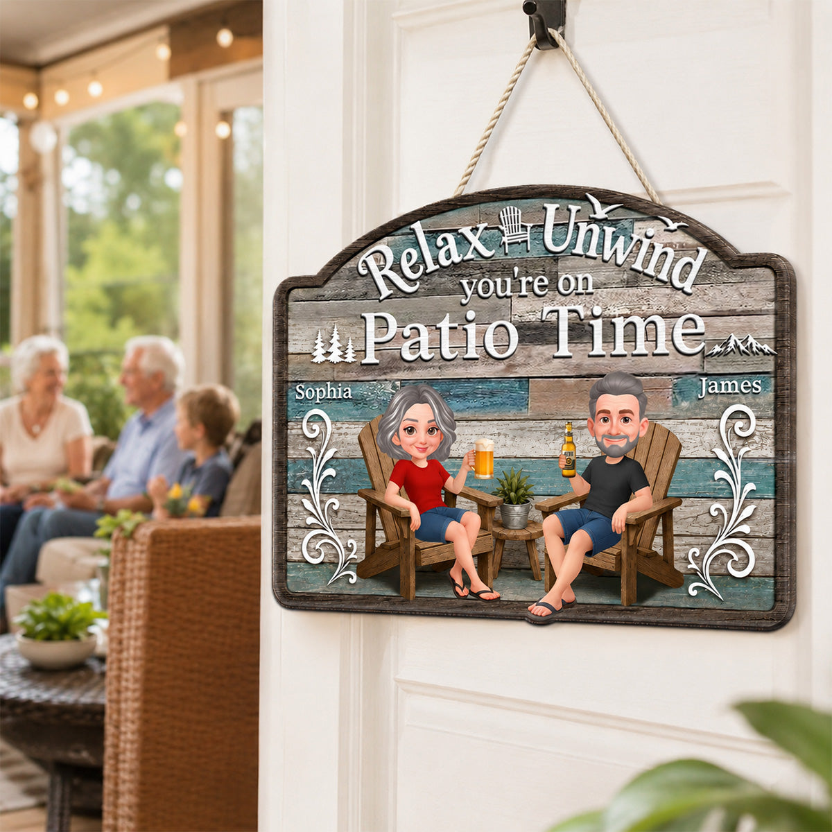 Relax Unwind You're On Patio Time - Personalized Wood Sign - Decor Patio Sign