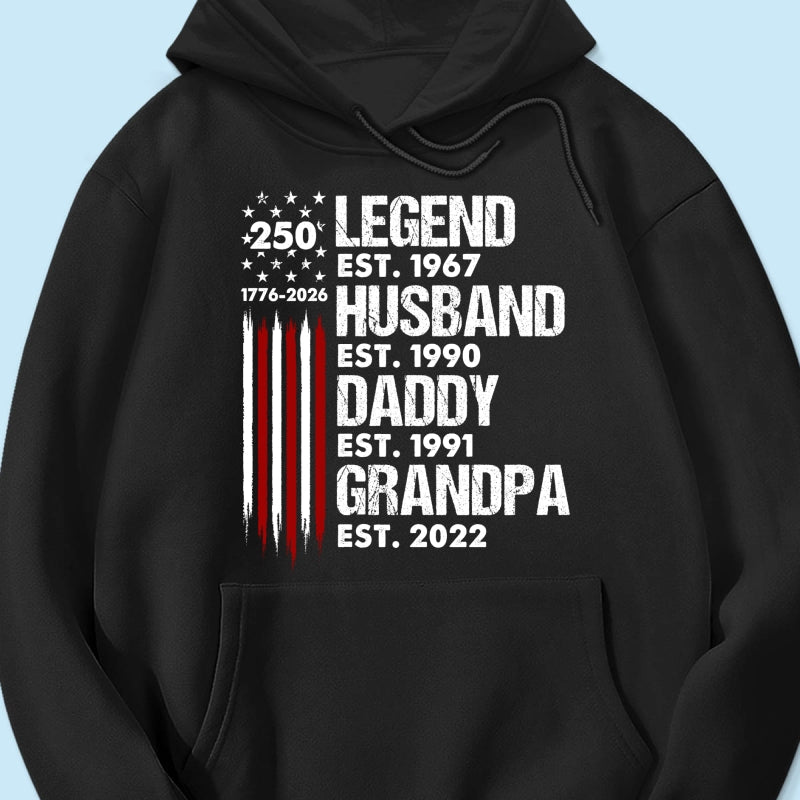 Proud Grandpa Legend Nation Flag American 250th Anniversary - Personalized Shirt - Father's Day Gift For Dad, Grandpa