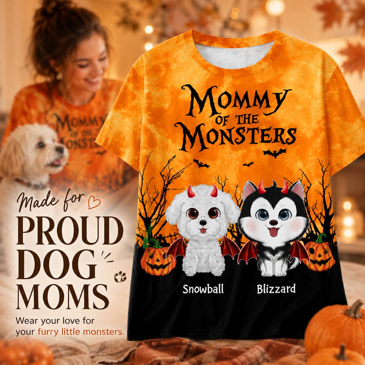 Halloween Theme Mommy Daddy Of The Monsters Dogs - Personalized Shirt - Halloween Gift For Dog Lovers