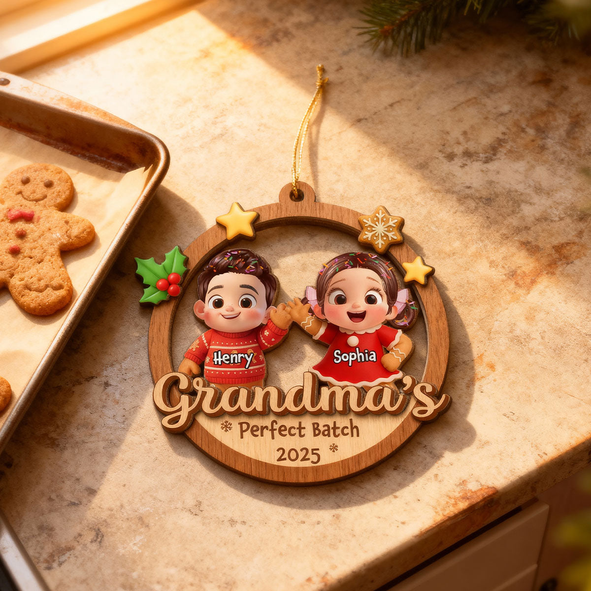 Grandma's Perfect Batch - Personalized 2-Layered Wooden Ornament - Christmas Gift for Grandma