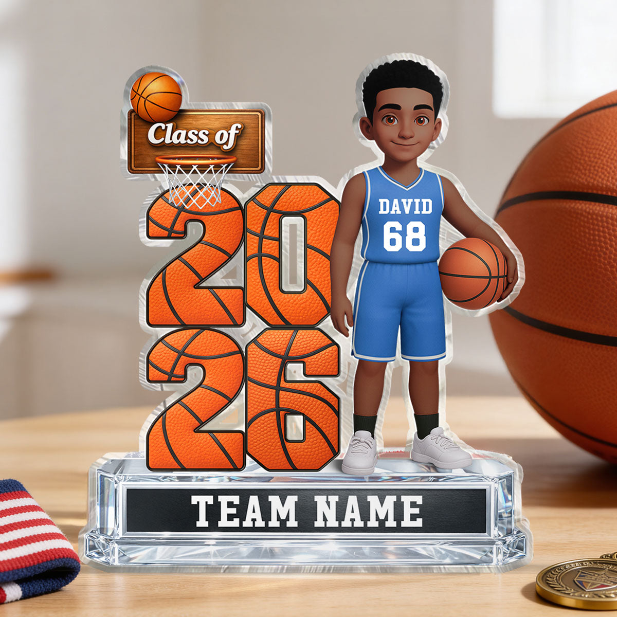 Basketball Senior Class Of 2026 2027 2D Flat - Personalized Acrylic Block Plaque - Graduation Gift For Son, Daughter