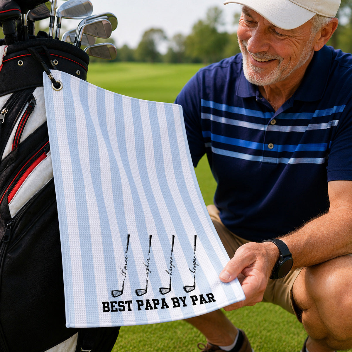 Best Dad Grandpa By Par Custom Kid Name - Personalized Golf Towel - Father's Day Gift For Golfers, Dad, Husband