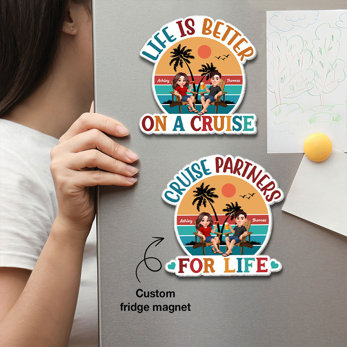 Couple Retro Life Is Better On A Cruise - Personalized Cruise Ship Door Magnet - Summer Cruise Ship Door Decorations