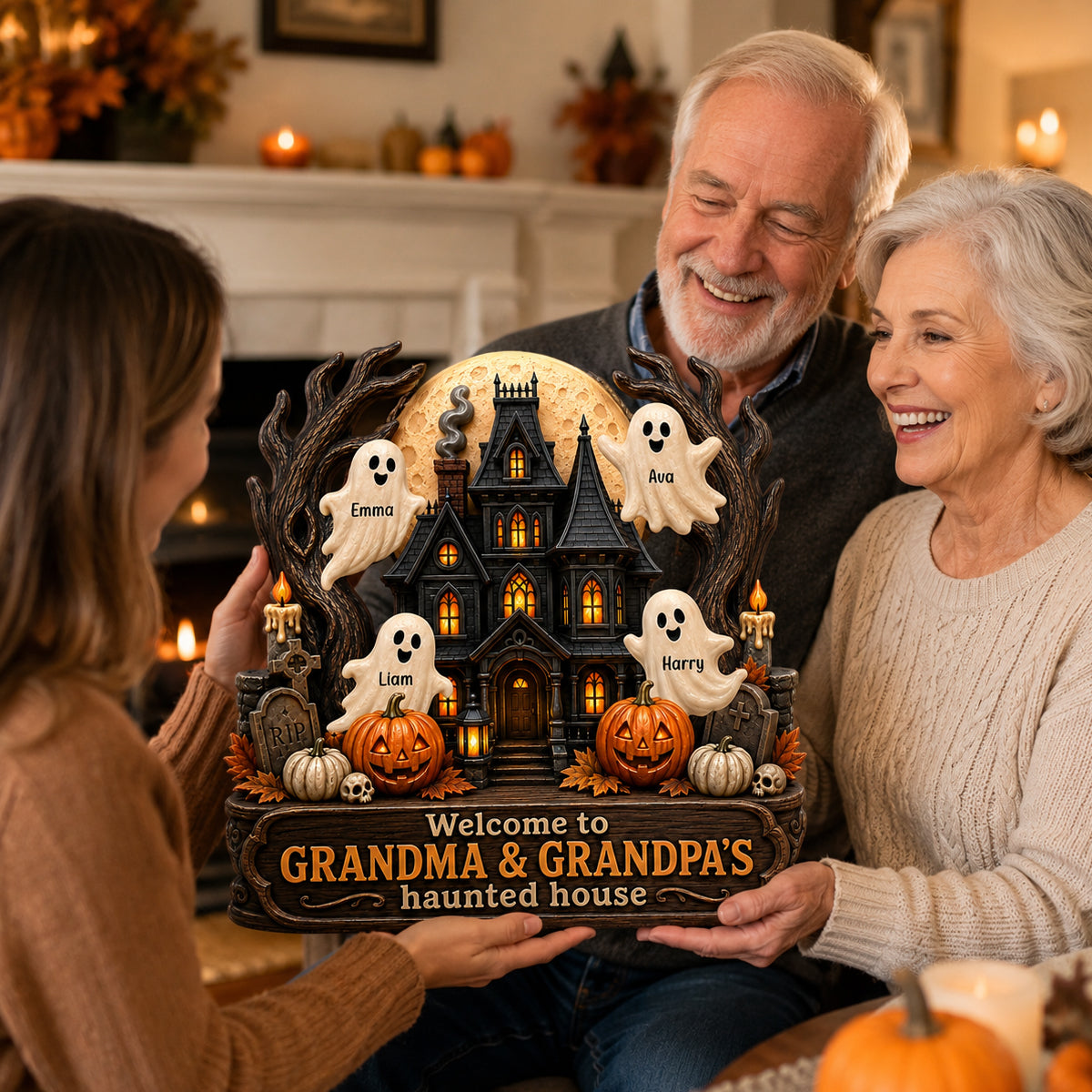 Grandma Grandpa's Halloween Haunted House - Personalized Door Sign - Halloween Decor for Grandparents