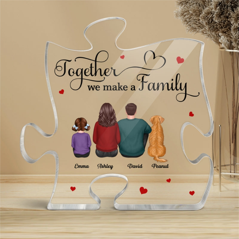 Whole Back View Family Couple Dad Mom Kids Dogs Cats Together We Make A Family Personalized Puzzle Acrylic Plaque