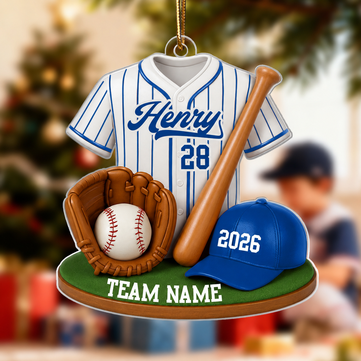 Baseball Softball Kit 3D Effect - Personalized Acrylic Ornament - Christmas Gift for Son, Daughter, Grandkids