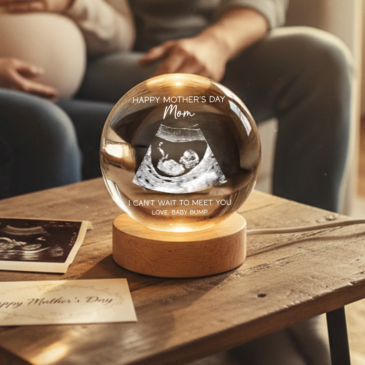 Happy Mother's Day From The Bump Custom Photo - Personalized Crystal Ball LED Night Light - First Mother's Day Gift For Pregnancy Mom