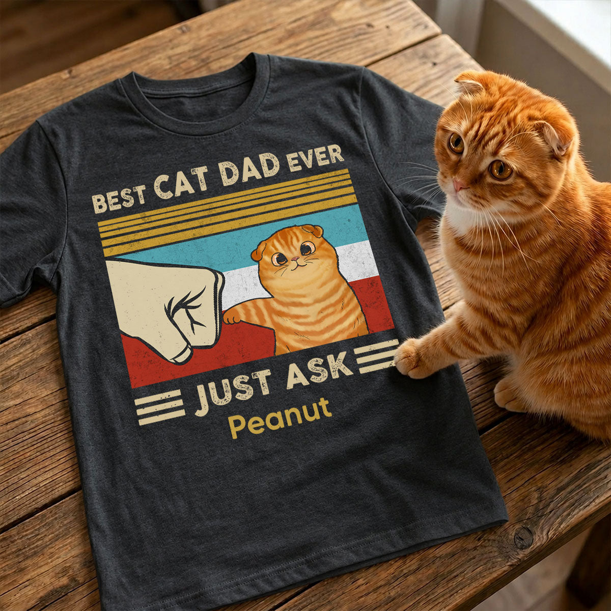 Custom Cat Fist Bump - Personalized Shirt - Perfect Gift for Cat Dads, Father's Day Gift for Husband, Gift for Him