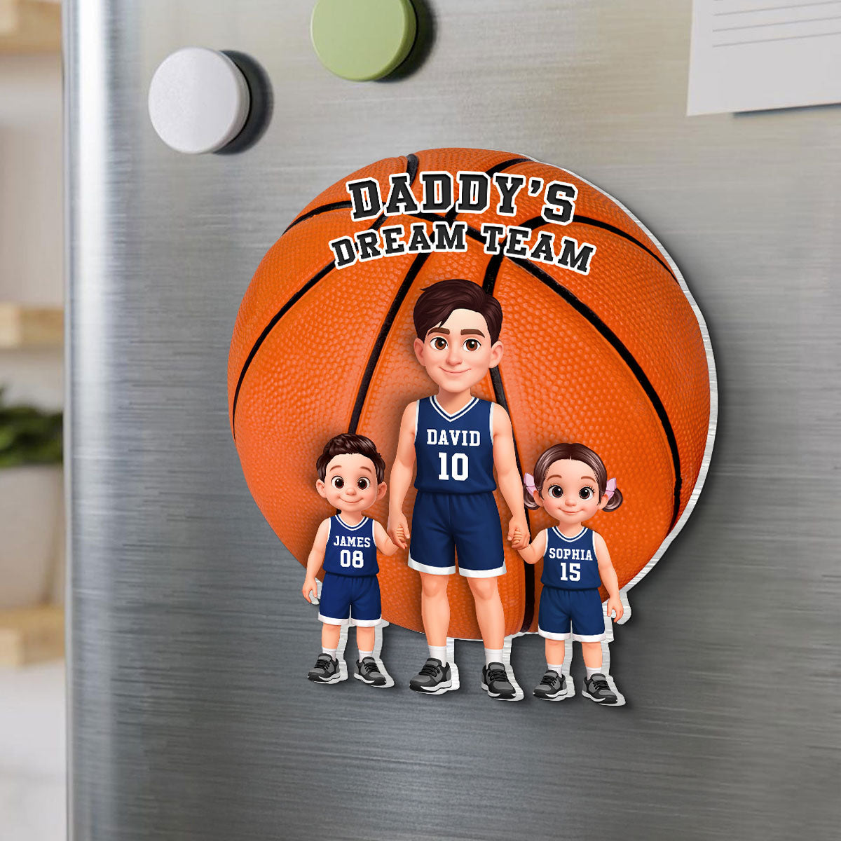 Basketball Dad And Kids Daddy's Dream Team - Personalized Acrylic Fridge Magnet - Father's Day Gift For Dad, Husband