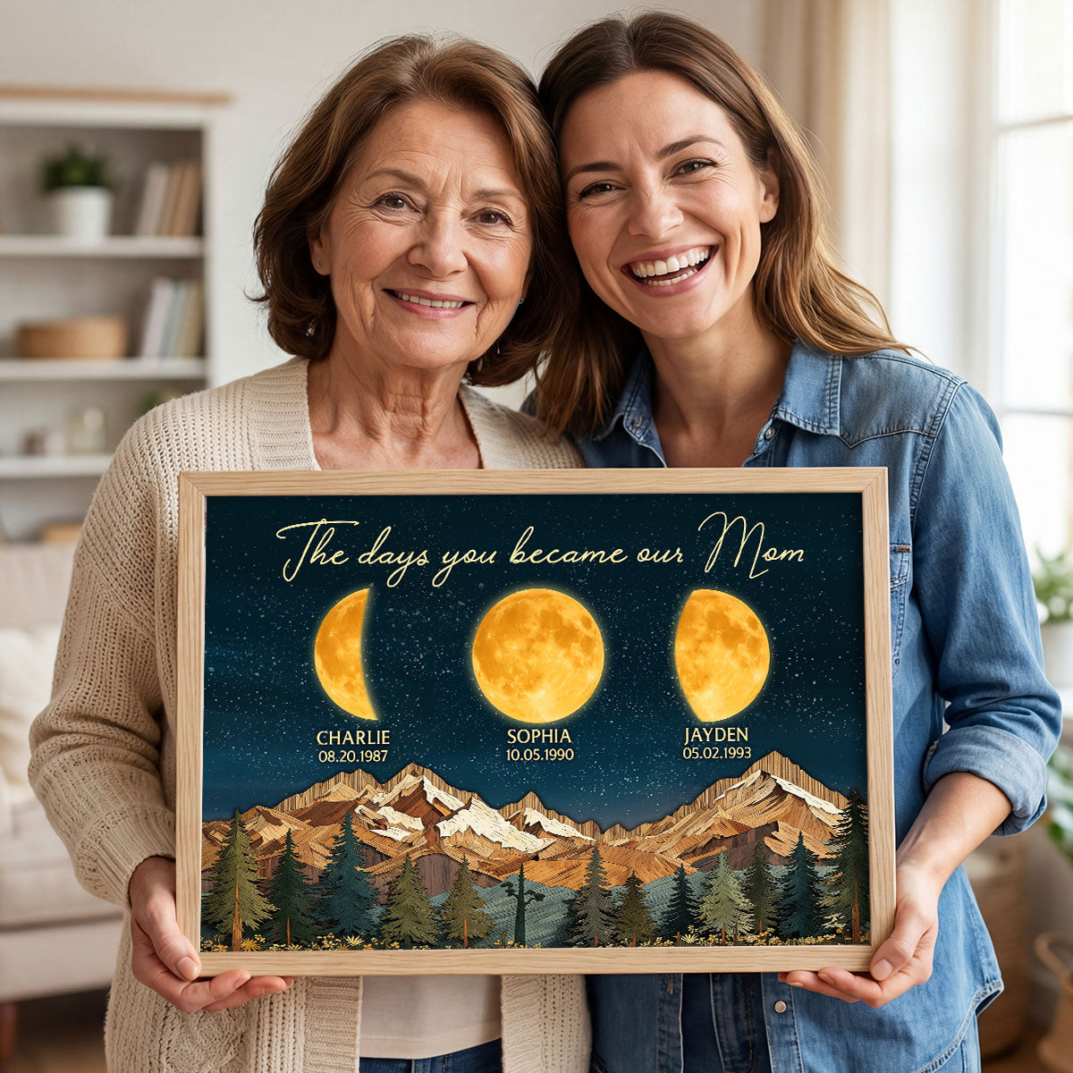 Mountain Valley The Day You Became Mom Grandma Custom Birth Moon Phase - Personalized Poster - Mother's Day Gift For Mom, Grandma