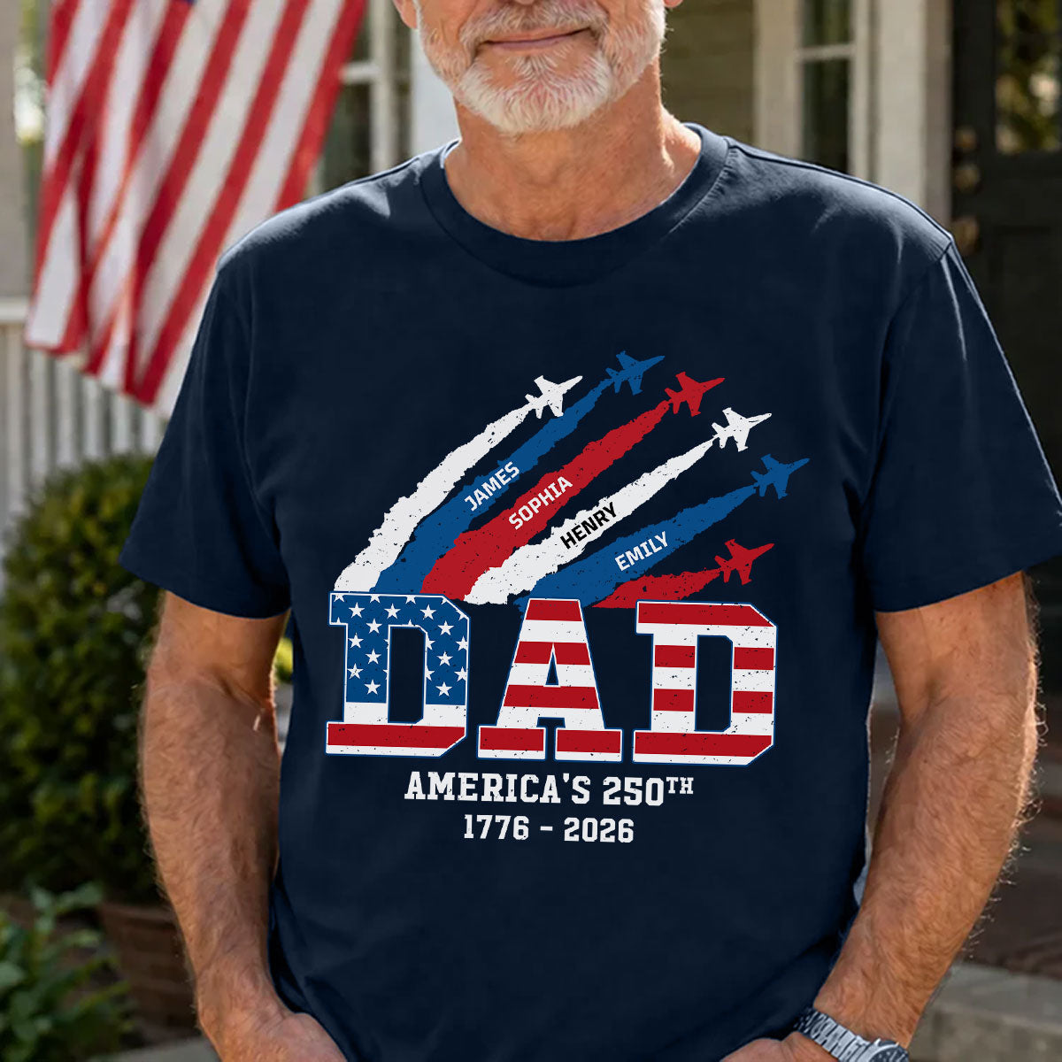 Proud Dad Nation Flag American 250th Anniversary - Personalized Shirt - Cool Father's Day Gift For Dad