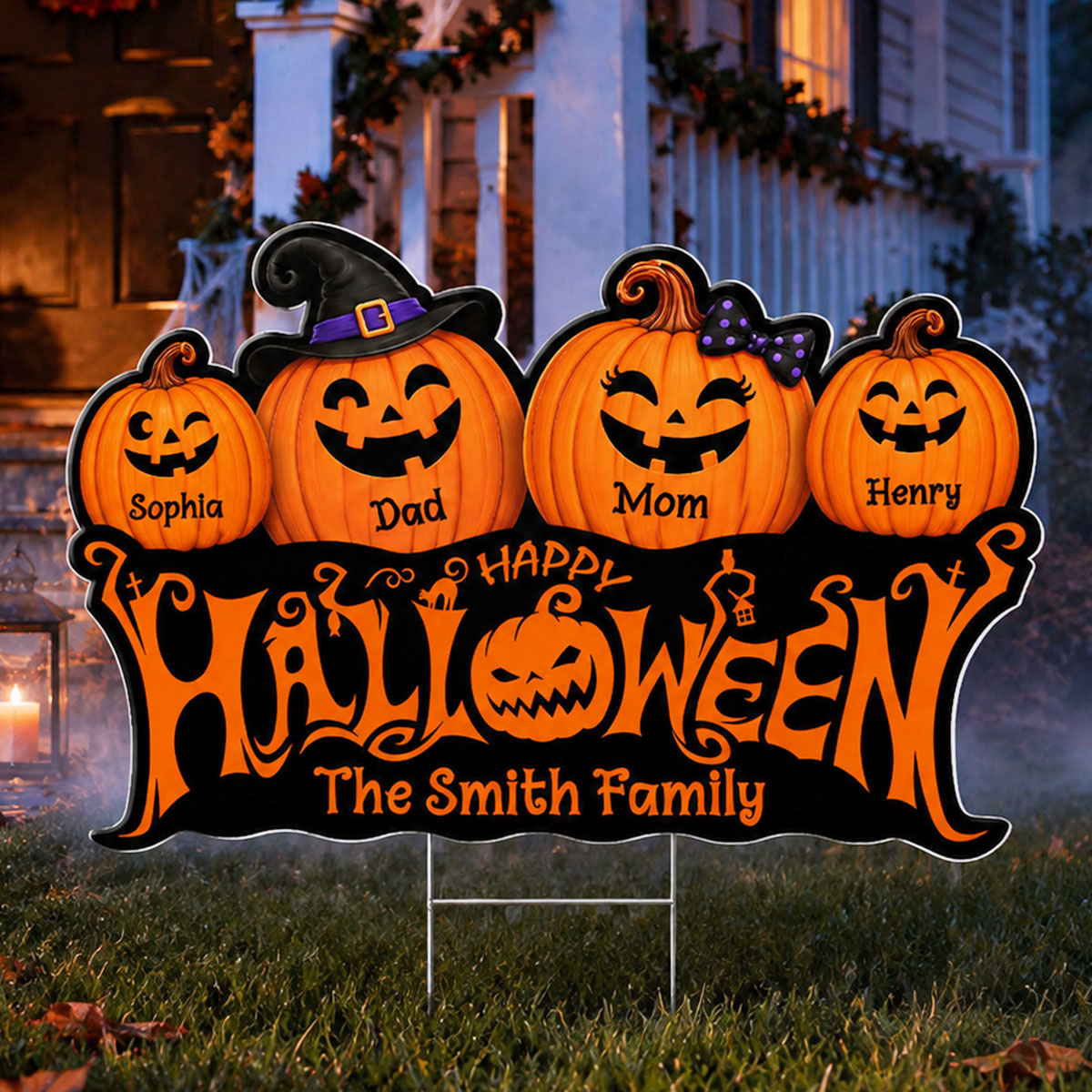 Family Happy Halloween Jack-O-Lantern Pumpkins - Personalized Yard Sign - Halloween Decor For Family