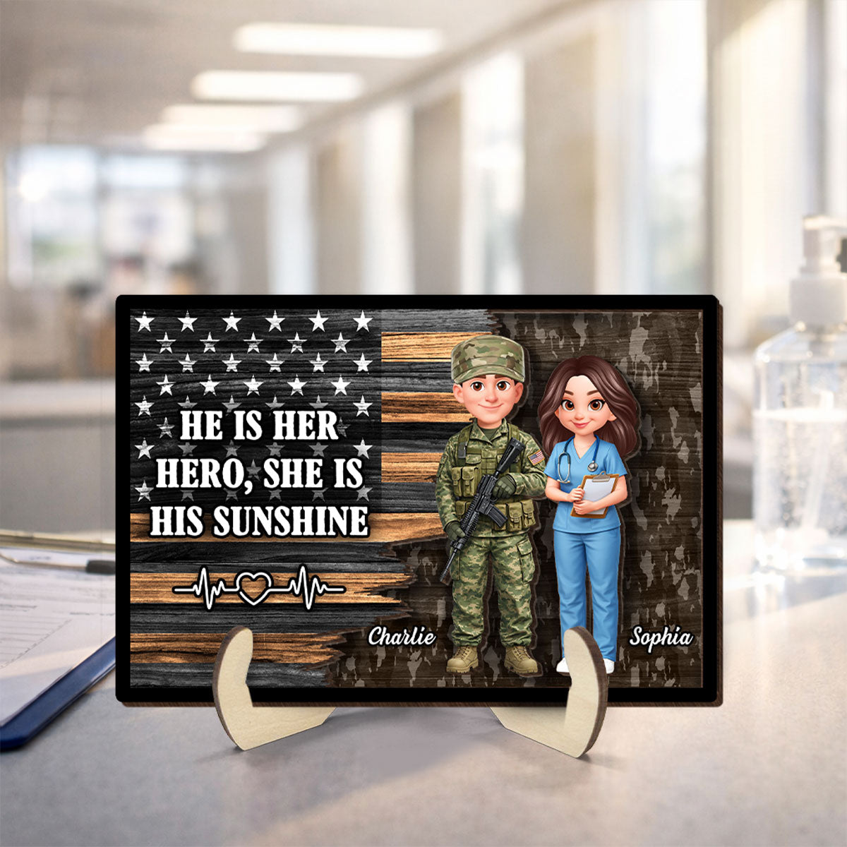 Custom Army Couple Nation Flag - Personalized 2-Layered Wooden Plaque - Heartfelt Gift for Him, for Her