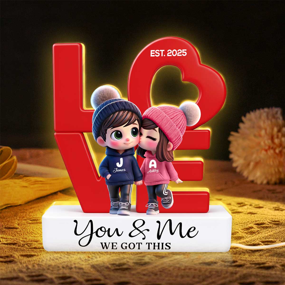 Eternal Love Cute Chibi Couple - Personalized Light Box - Heartfelt Valentine's Day Gift, Anniversary Gift For Couple, For Him, For Her