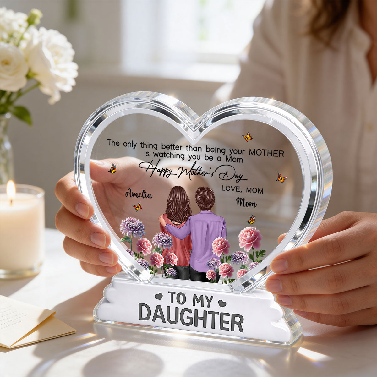 To My Daughter From Mom Happy Mother's Day Birth Flower 2D Flat - Personalized Acrylic Block Plaque