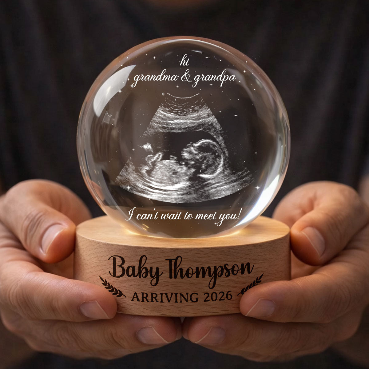 Baby Arriving Custom Baby Ultrasound - Personalized Crystal Ball LED Night Light - Pregnancy Reveal, Mother's Day Gift for 1st Time Grandma