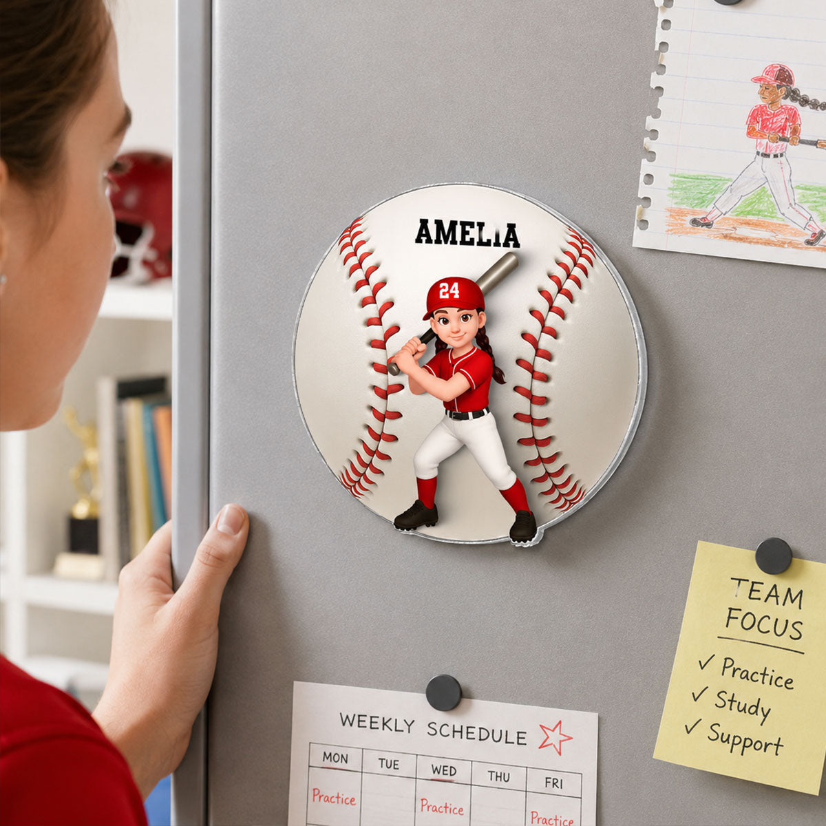 Baseball Boy & Girl - Personalized Acrylic Locker Magnet - Back To School Gift For Daughters, Sons, Grandkids, Teenagers, Teen Girl, Teen Boy