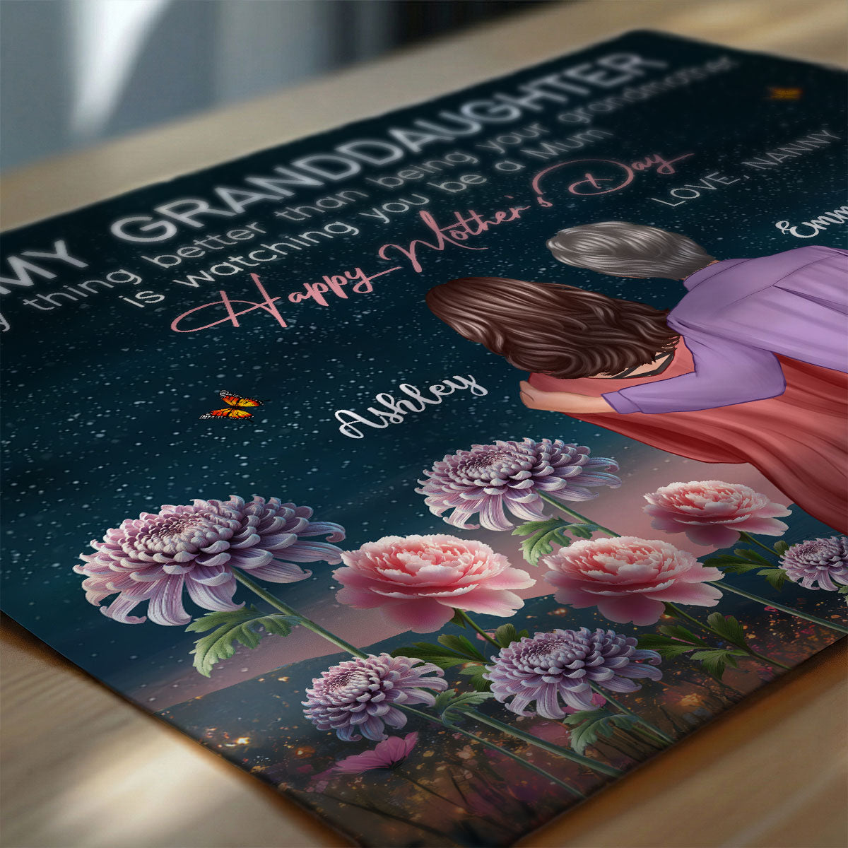 From Nanny To My Granddaughter Birth Month Flower Beautiful Hill At Night - Personalised Poster - Mother's Day Gift for Granddaughter