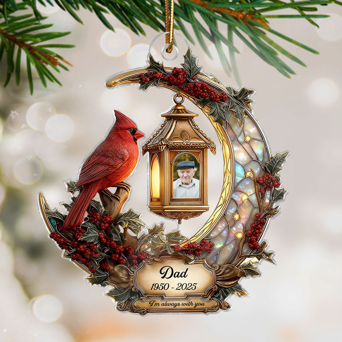 3D Stained Glass Effect Cardinal Memorial - Personalized Acrylic Ornament - Remembrance Gift, Sympathy Gift
