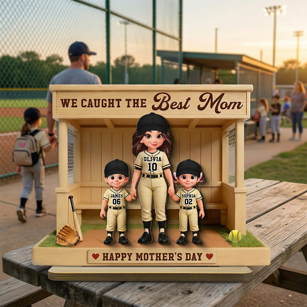 We Caught The Best Mom Softball Dugout - Personalized 2-Layered Wooden Plaque - Mother's Day Gift For Softball Mom