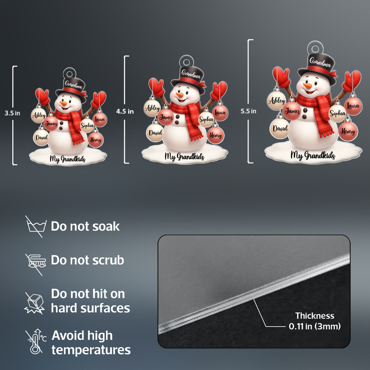 Snowman Grandma Grandkids Ball Ornaments - Personalized Acrylic Ornament - Christmas Gift for Family