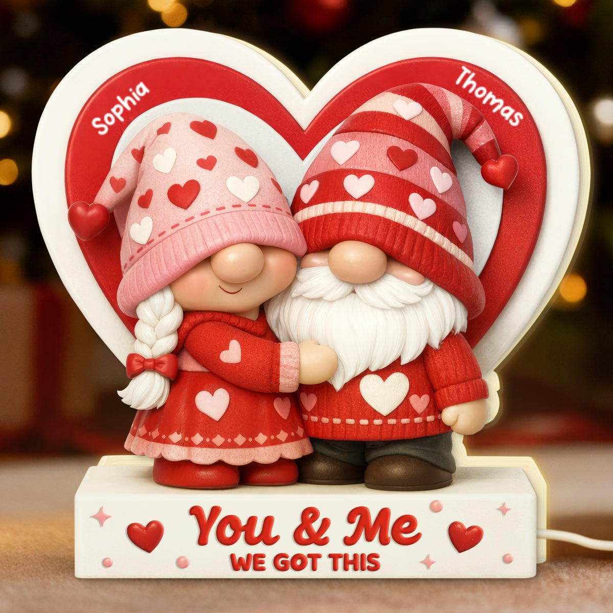 Eternal Love Gnome Couple - Personalized Light Box - Valentine's Day Gift For Couple, For Him, For Her
