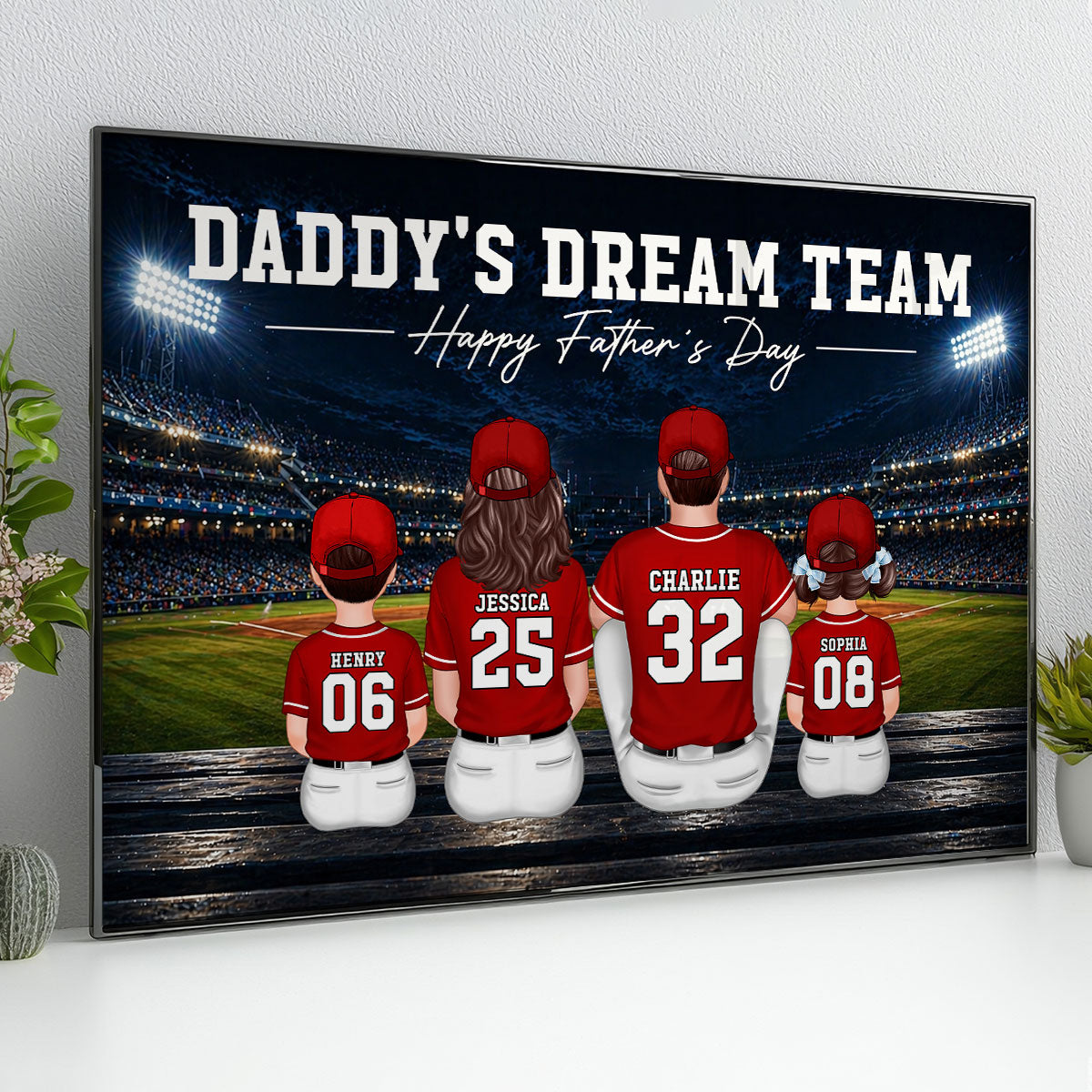 Baseball Friday Night Stadium Lights Daddy's Dream Team - Personalized Poster - Father's Day Gift For Baseball Dad, Husband