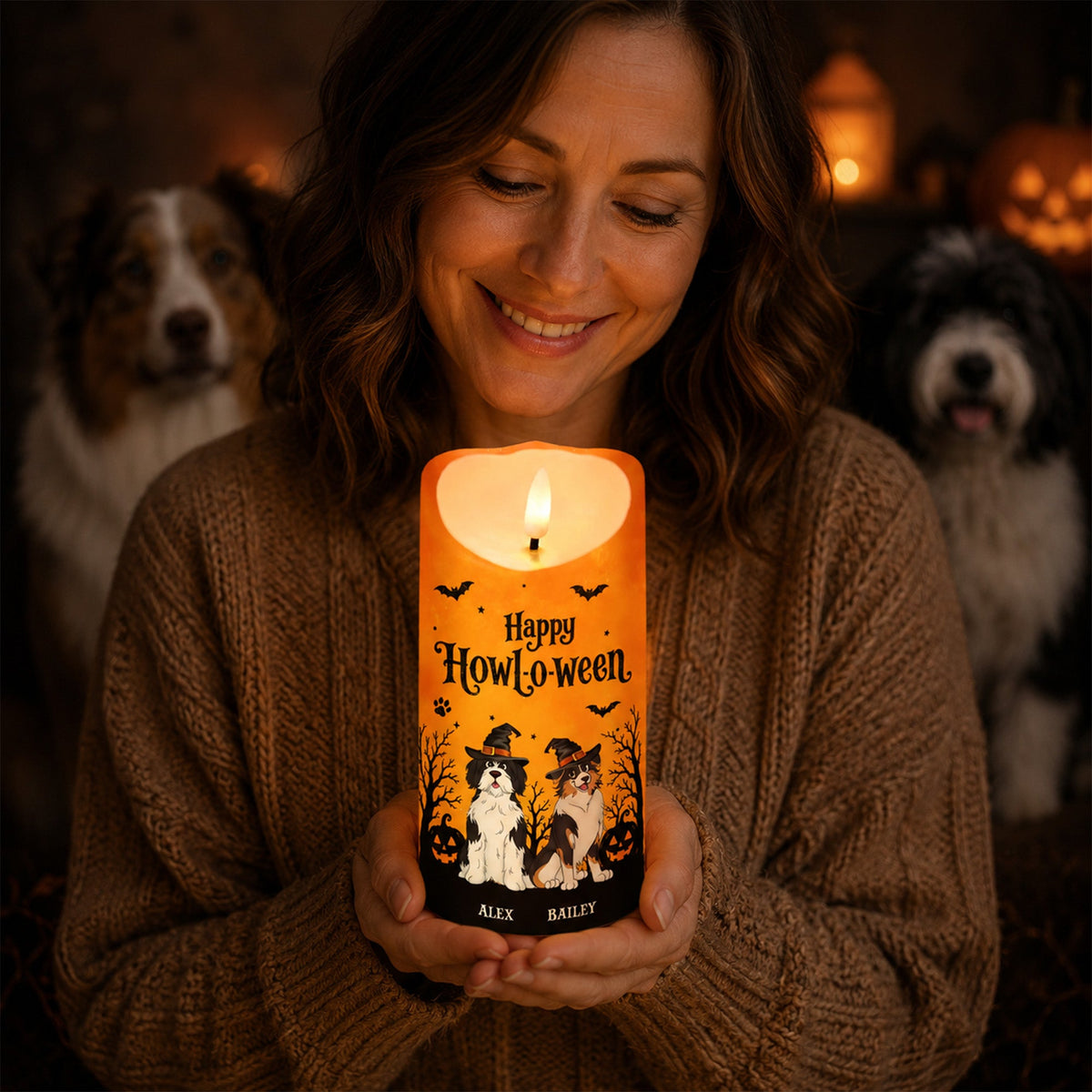 Dog Mom Happy Howloween - Personalized LED Candle - Pawfect Halloween Decor for Dog Lover