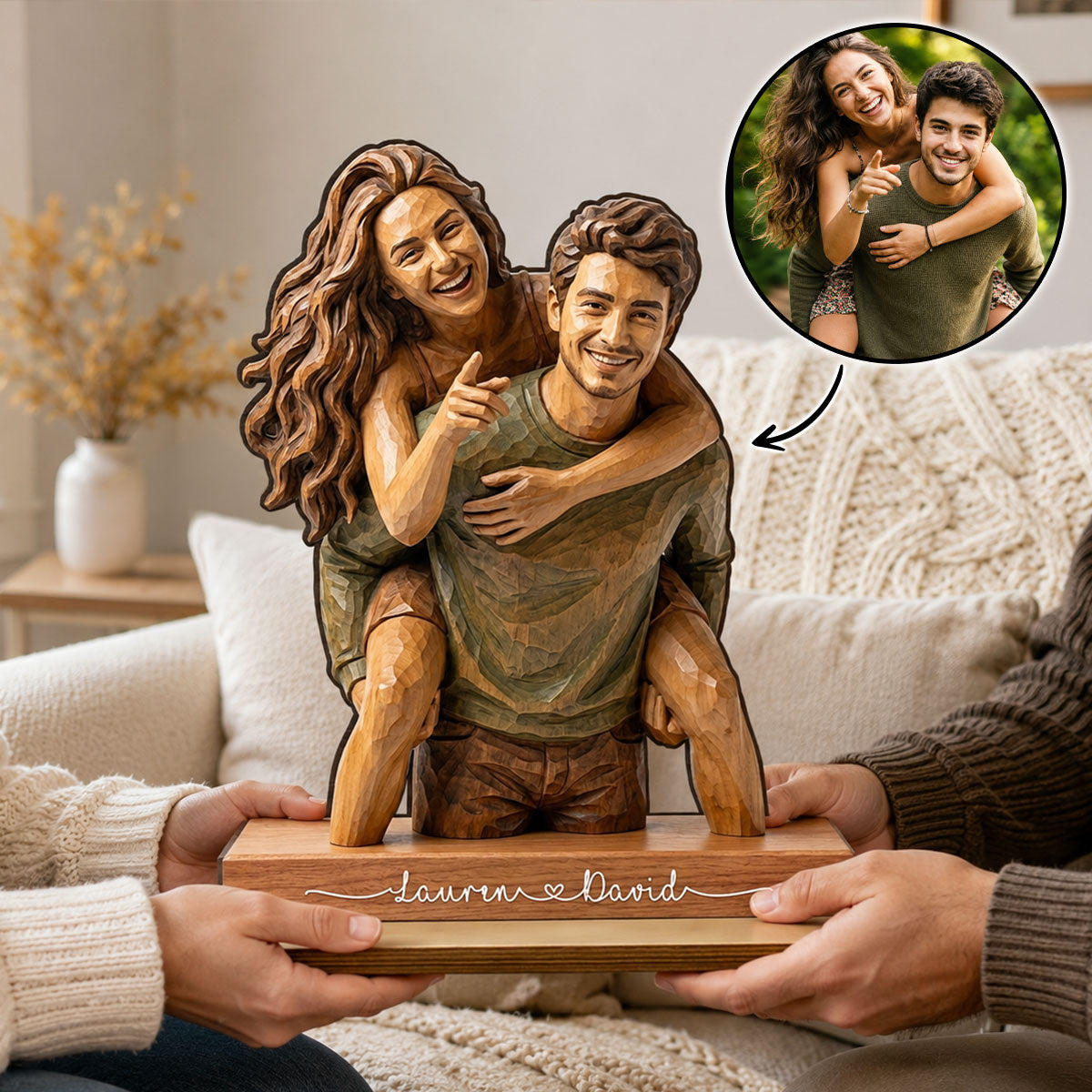 Custom Couple Photo - Personalized 2-Layered Wooden Plaque - Romantic Anniversary Gift for Wife Husband