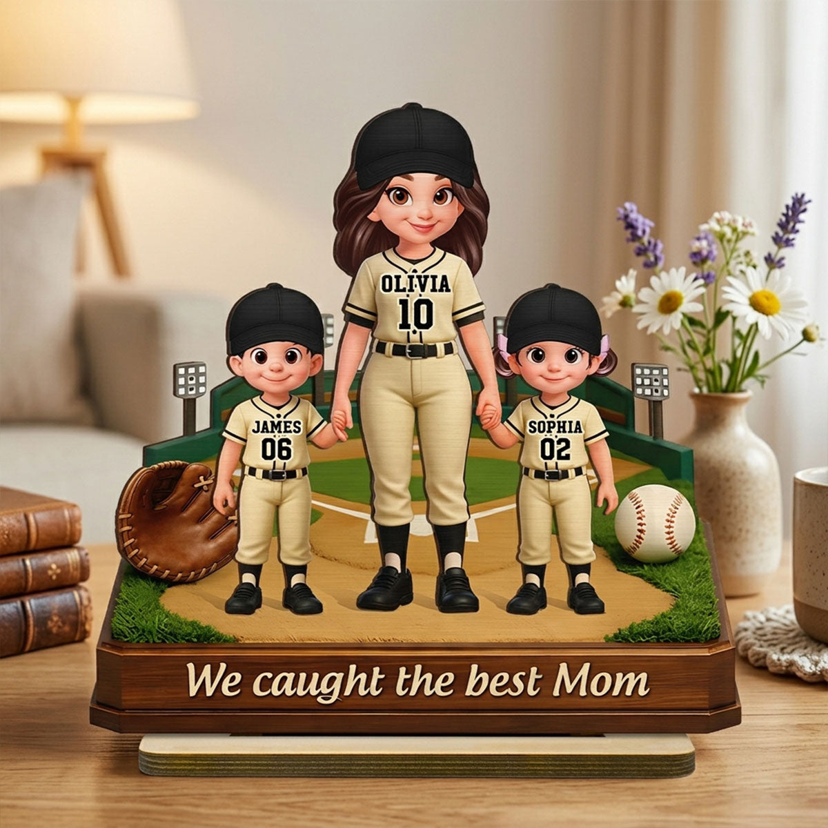 We Caught The Best Mom Baseball Field - Personalized 2-Layered Wooden Plaque - Mother's Day Gift For Baseball Mom
