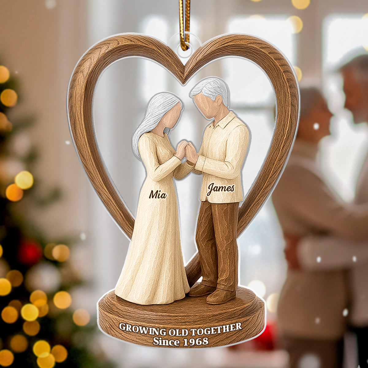 Couple Wedding Wooden Figurines - Personalized Acrylic Ornament - Heartwarming Christmas Gift For Him, For Her, For Couple