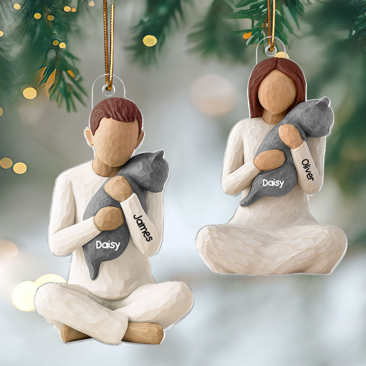 3D Effect Woman Hugging Cat - Personalized Acrylic Ornament - Christmas Gift For Cat Lovers, Cat Mom